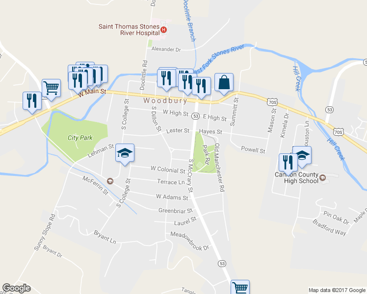 map of restaurants, bars, coffee shops, grocery stores, and more near 104 Lehman Street in Woodbury