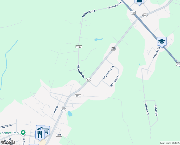 map of restaurants, bars, coffee shops, grocery stores, and more near 509 Michaels Road in Mocksville