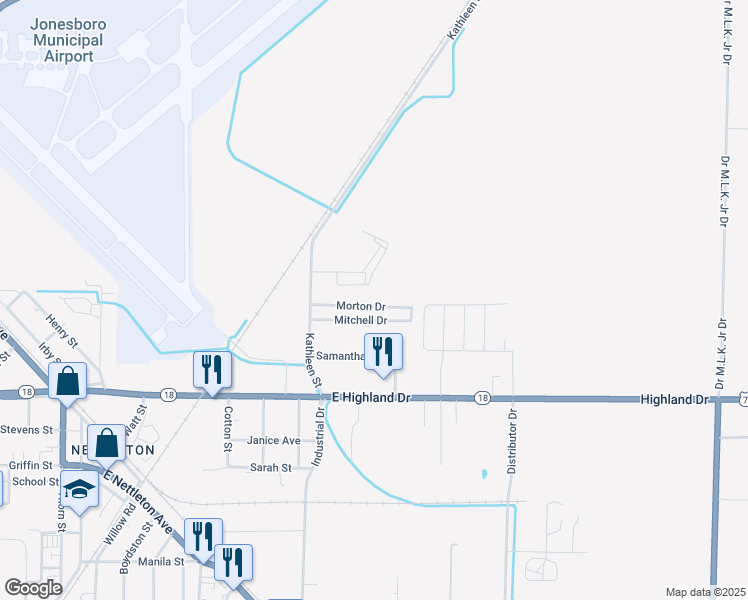 map of restaurants, bars, coffee shops, grocery stores, and more near 4800 Morton Drive in Jonesboro