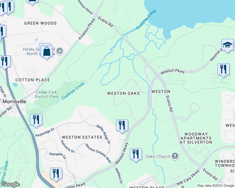 map of restaurants, bars, coffee shops, grocery stores, and more near 1053 Kennicott Ave in Cary