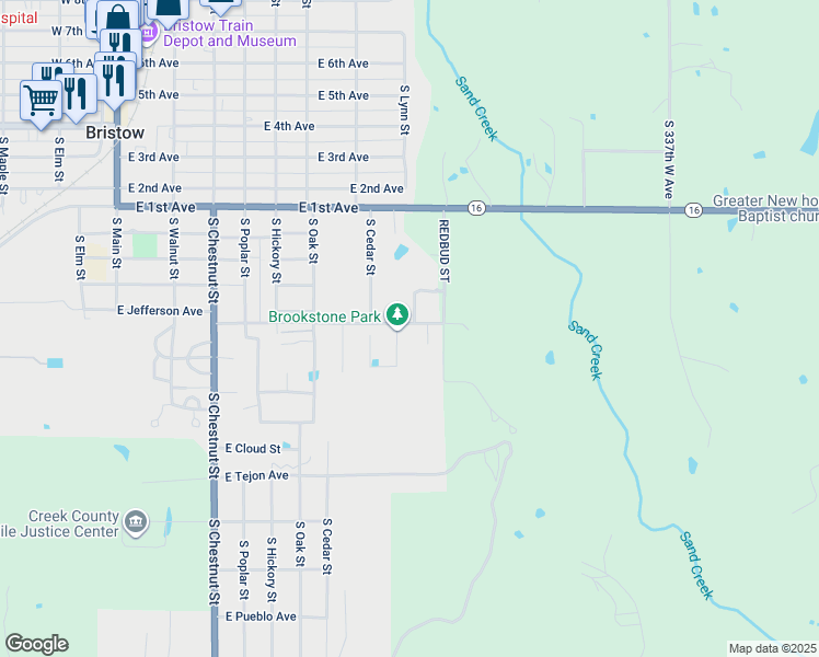 map of restaurants, bars, coffee shops, grocery stores, and more near 715 East Harrison Street in Bristow