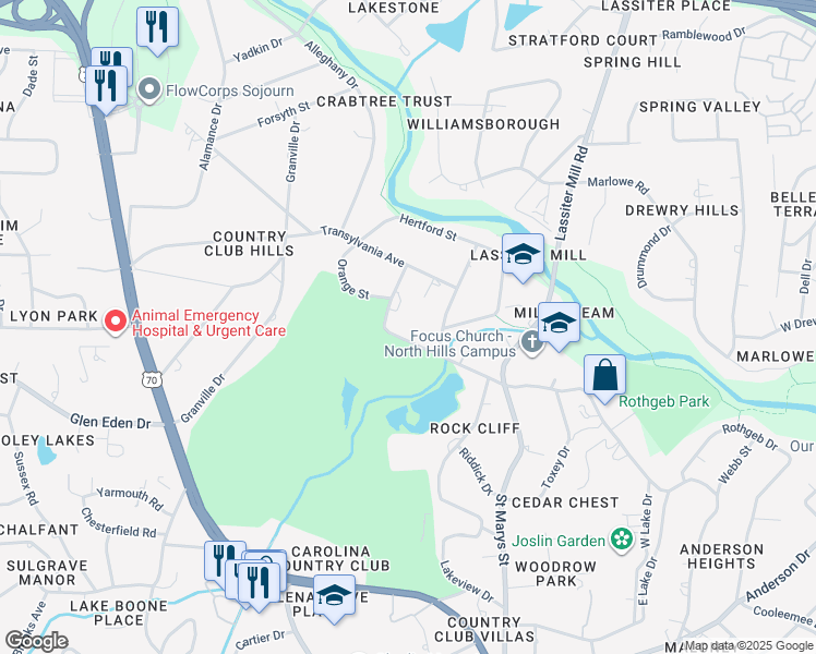 map of restaurants, bars, coffee shops, grocery stores, and more near 608 Scotland Street in Raleigh