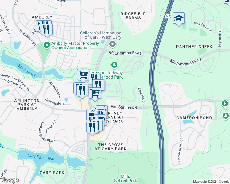 map of restaurants, bars, coffee shops, grocery stores, and more near 840 Carpenter Glen Drive in Cary