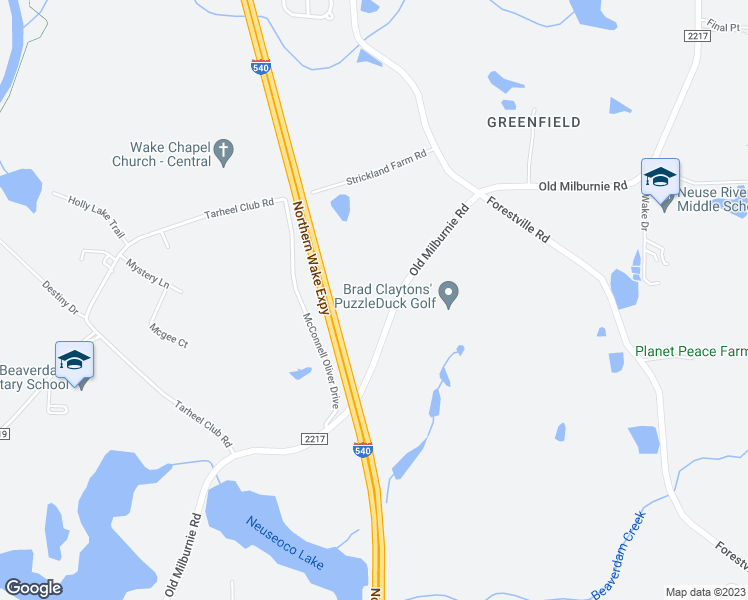 map of restaurants, bars, coffee shops, grocery stores, and more near 2309 Old Milburnie Road in Raleigh