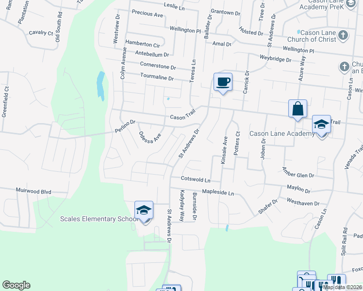 map of restaurants, bars, coffee shops, grocery stores, and more near 2013 Calydon Court in Murfreesboro