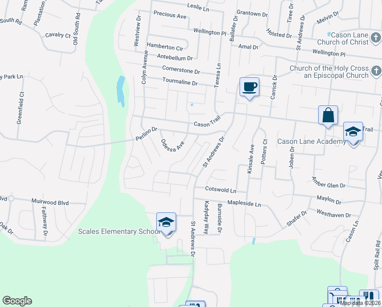 map of restaurants, bars, coffee shops, grocery stores, and more near 2027 Victory Gallop Lane in Murfreesboro
