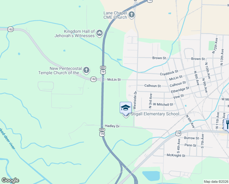 map of restaurants, bars, coffee shops, grocery stores, and more near 60 McLin Street in Humboldt