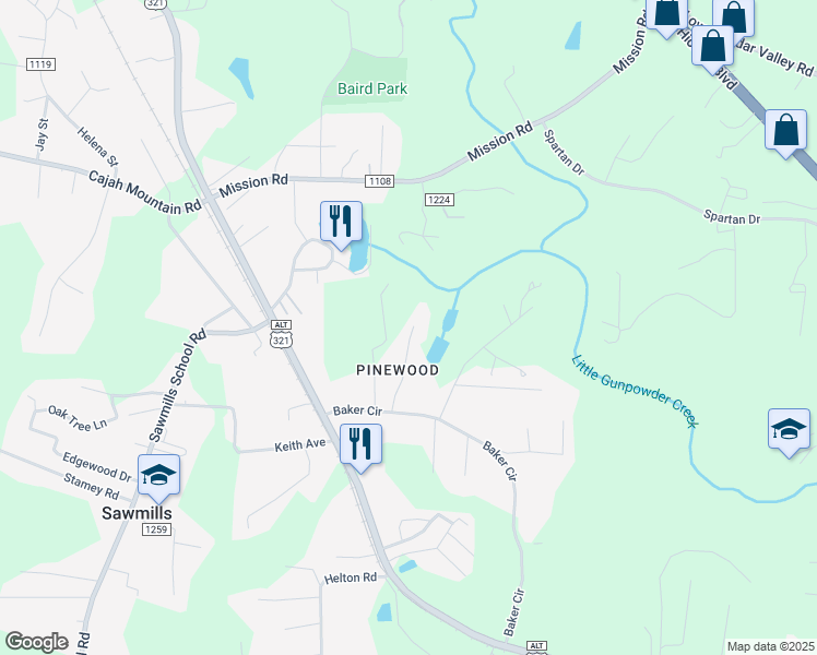 map of restaurants, bars, coffee shops, grocery stores, and more near 4361 Duncan Drive in Granite Falls