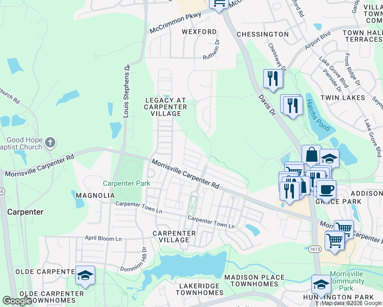 map of restaurants, bars, coffee shops, grocery stores, and more near 832 Napier Drive in Cary