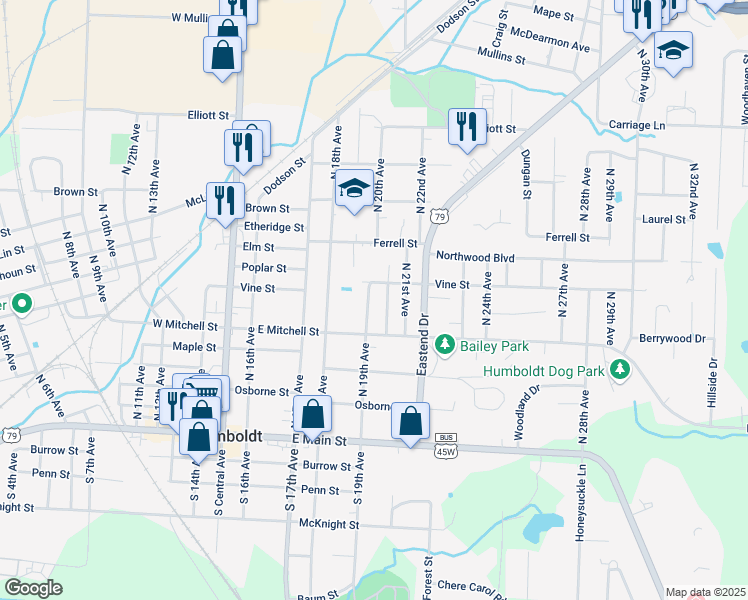 map of restaurants, bars, coffee shops, grocery stores, and more near 708 N 19th Ave in Humboldt