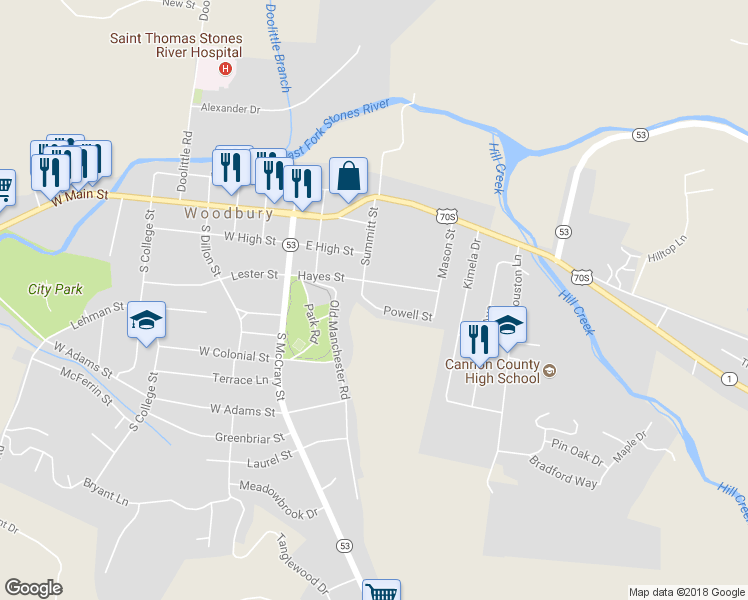 map of restaurants, bars, coffee shops, grocery stores, and more near 308 Powell St in Woodbury