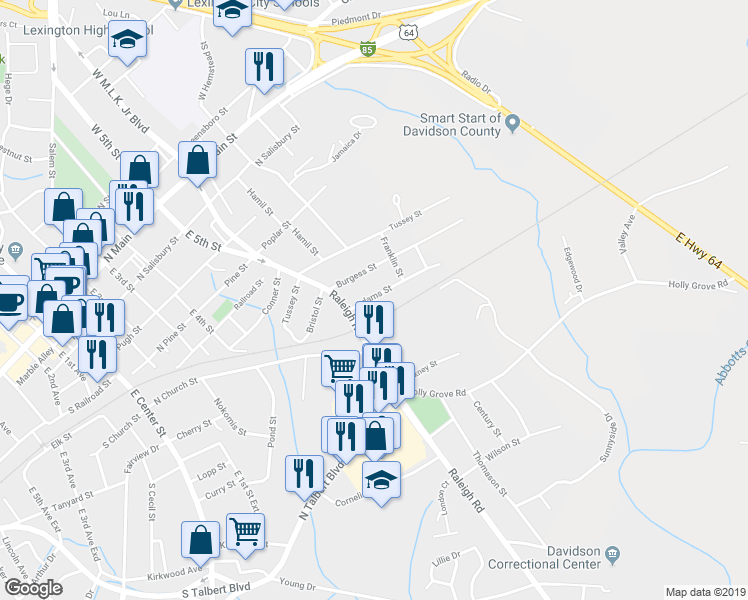 map of restaurants, bars, coffee shops, grocery stores, and more near 507 Adams Street in Lexington