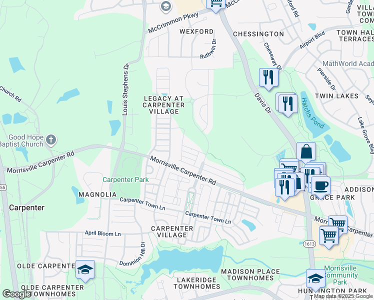 map of restaurants, bars, coffee shops, grocery stores, and more near 839 Napier Drive in Cary