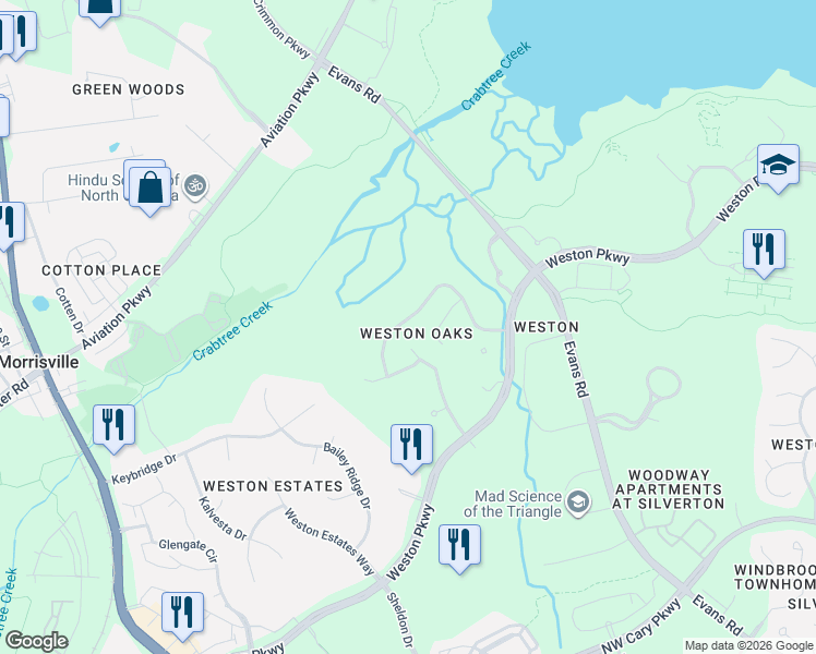 map of restaurants, bars, coffee shops, grocery stores, and more near 1053 Kennicott Avenue in Cary