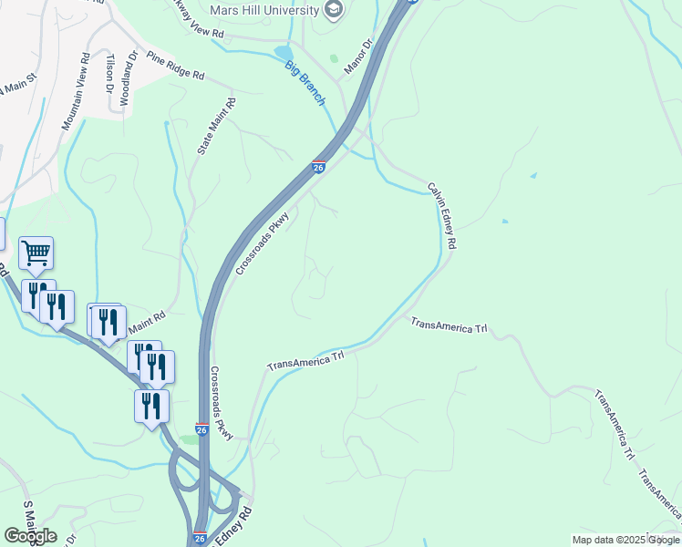 map of restaurants, bars, coffee shops, grocery stores, and more near 37 Valley Drive in Mars Hill