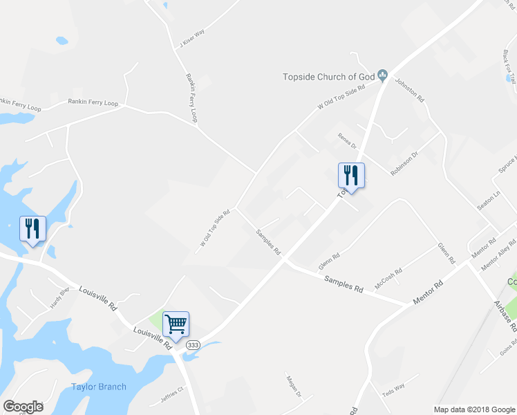 map of restaurants, bars, coffee shops, grocery stores, and more near 3042 Samples Road in Louisville