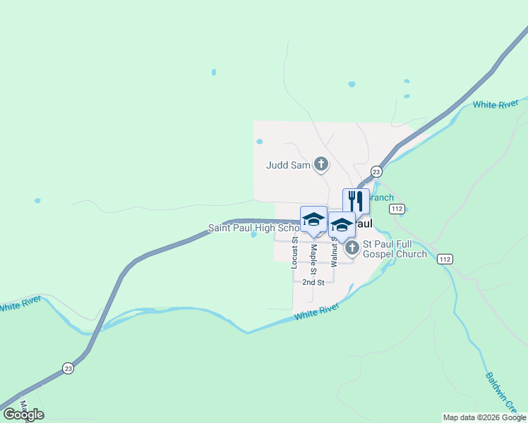 map of restaurants, bars, coffee shops, grocery stores, and more near 5000 Arkansas 23 in Saint Paul