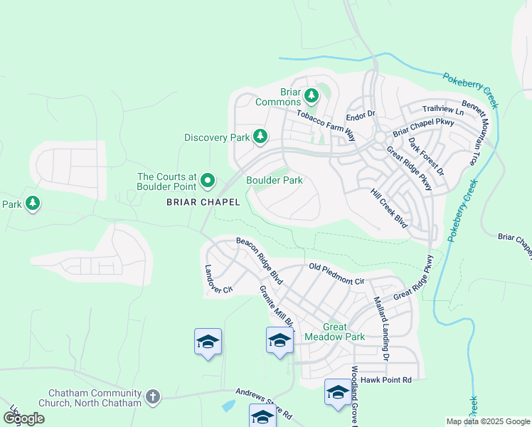 map of restaurants, bars, coffee shops, grocery stores, and more near 485 Wildwind Drive in Chapel Hill