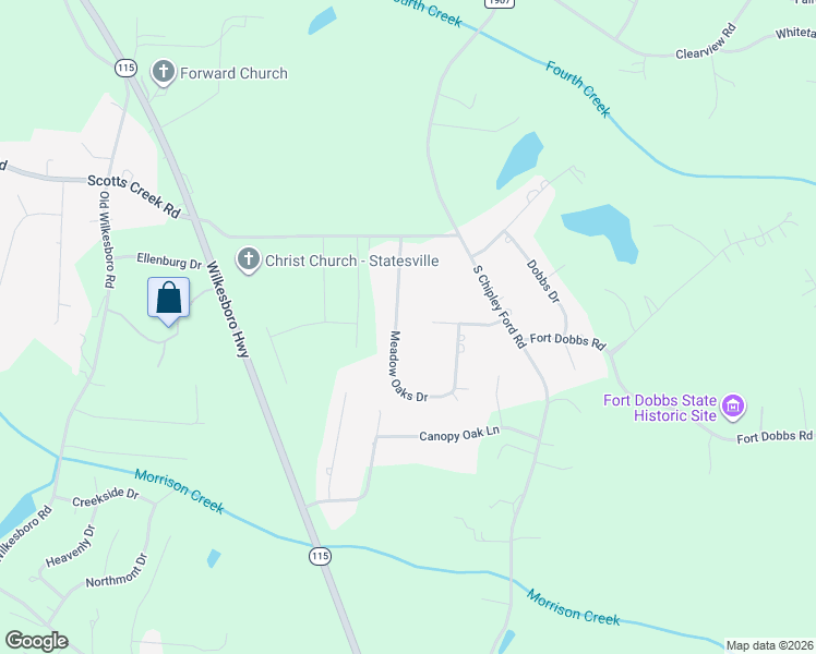 map of restaurants, bars, coffee shops, grocery stores, and more near 151 Meadow Oaks Drive in Statesville