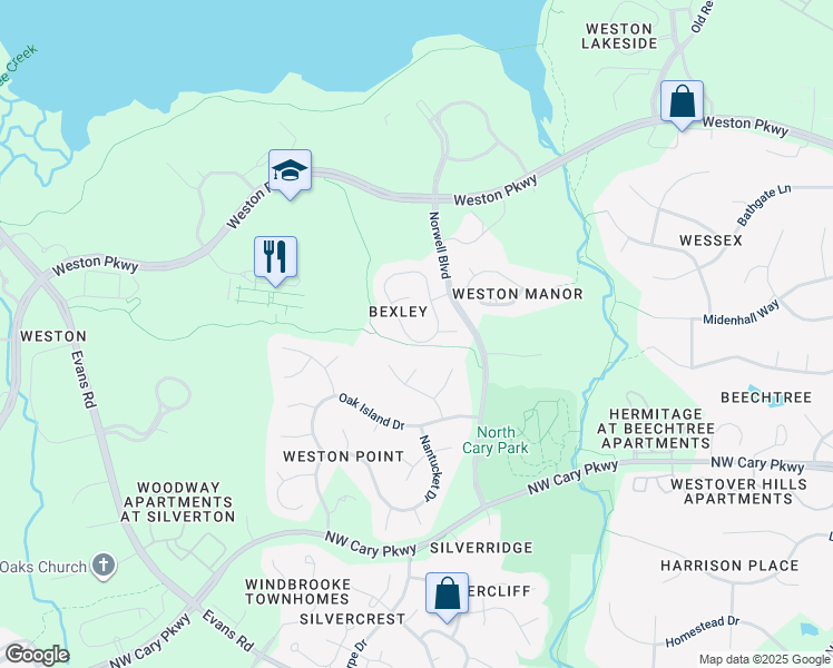 map of restaurants, bars, coffee shops, grocery stores, and more near 211 Juliet Circle in Cary