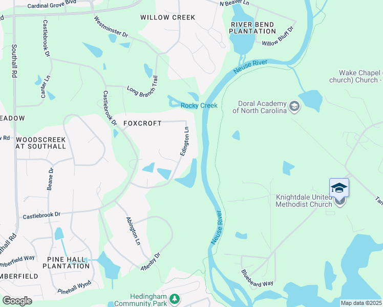 map of restaurants, bars, coffee shops, grocery stores, and more near 5417 Edington Lane in Raleigh