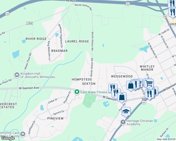 map of restaurants, bars, coffee shops, grocery stores, and more near 514 Lanier Lane in Zebulon