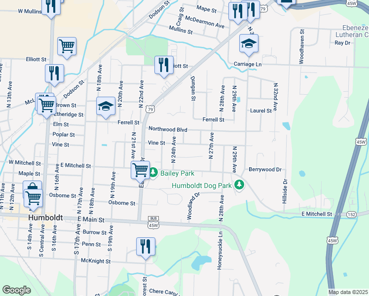 map of restaurants, bars, coffee shops, grocery stores, and more near 2503 Saint Mary Drive in Humboldt