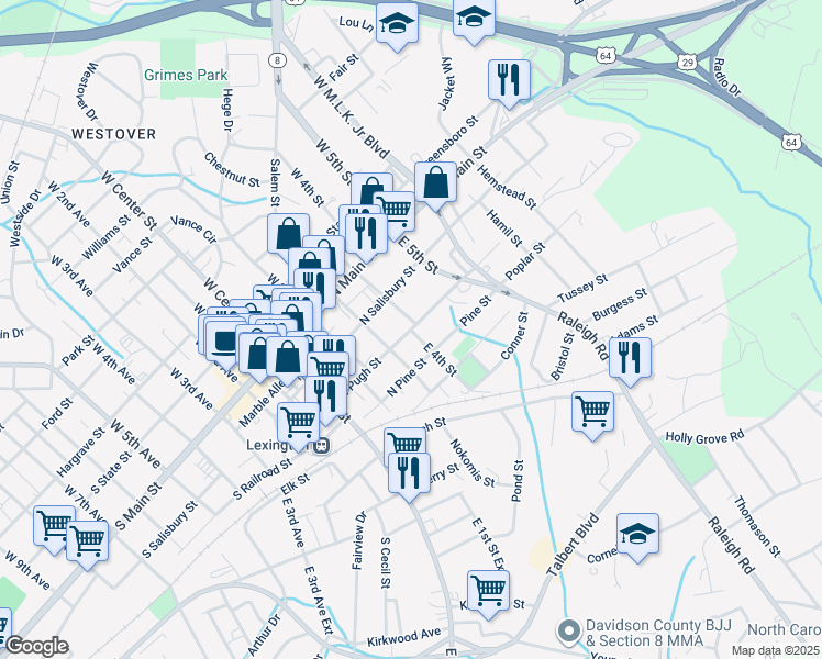 map of restaurants, bars, coffee shops, grocery stores, and more near 399 North Pugh Street in Lexington