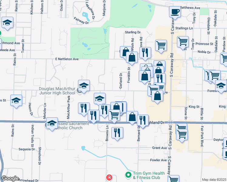 map of restaurants, bars, coffee shops, grocery stores, and more near 1615 Wilkins Avenue in Jonesboro
