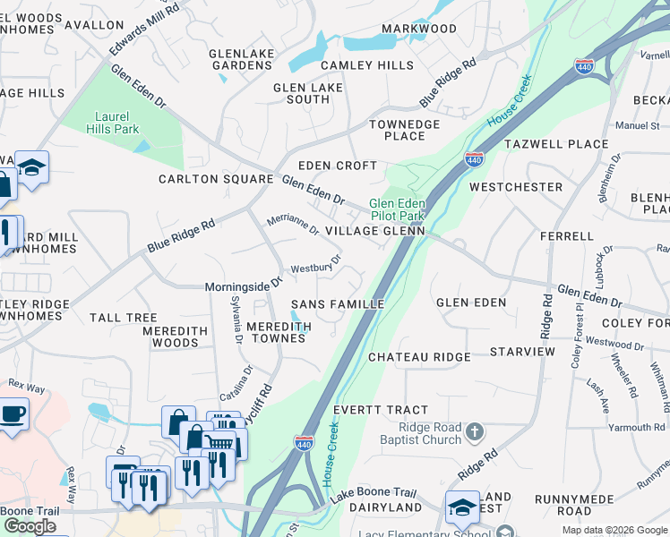 map of restaurants, bars, coffee shops, grocery stores, and more near 2762 Rue Sans Famille in Raleigh