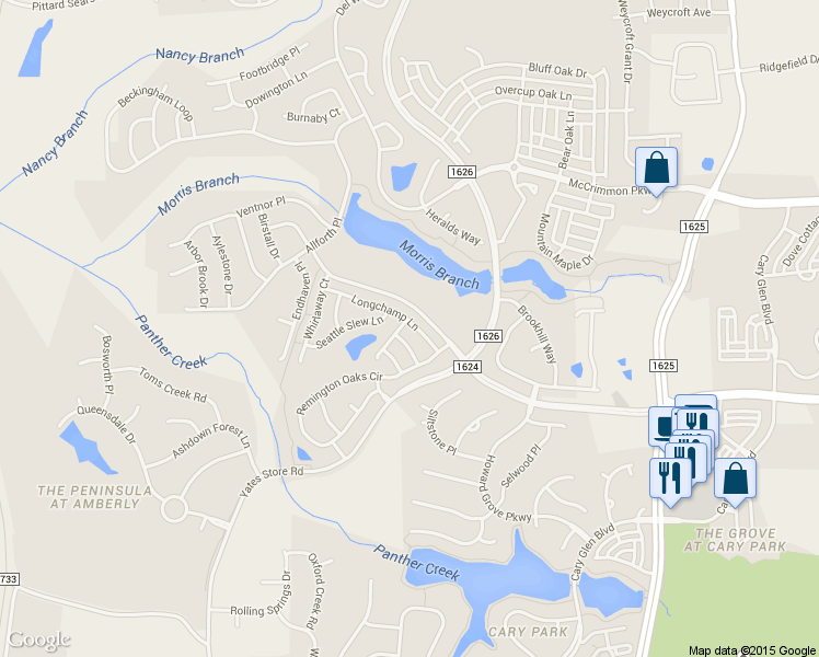 map of restaurants, bars, coffee shops, grocery stores, and more near 218 Lone Star Way in Cary