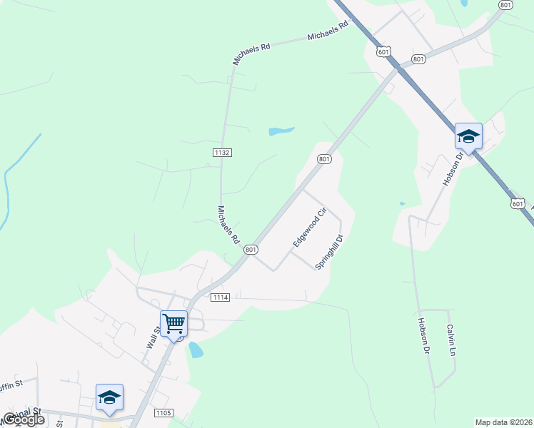 map of restaurants, bars, coffee shops, grocery stores, and more near 7416 North Carolina 801 in Mocksville