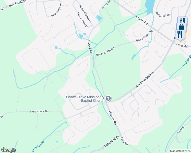 map of restaurants, bars, coffee shops, grocery stores, and more near 1608-1698 Harvey Road in Knoxville
