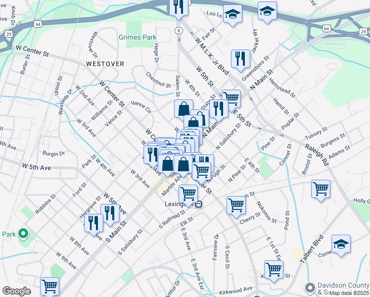 map of restaurants, bars, coffee shops, grocery stores, and more near in Lexington