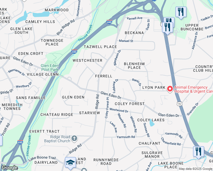 map of restaurants, bars, coffee shops, grocery stores, and more near 2409 Coley Forest Place in Raleigh
