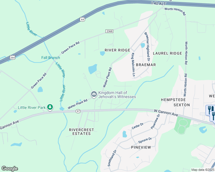 map of restaurants, bars, coffee shops, grocery stores, and more near 1041 Water Plant Road in Zebulon
