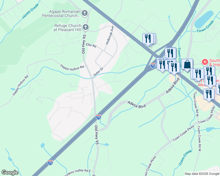map of restaurants, bars, coffee shops, grocery stores, and more near 400 Overlook Road in Lenoir City