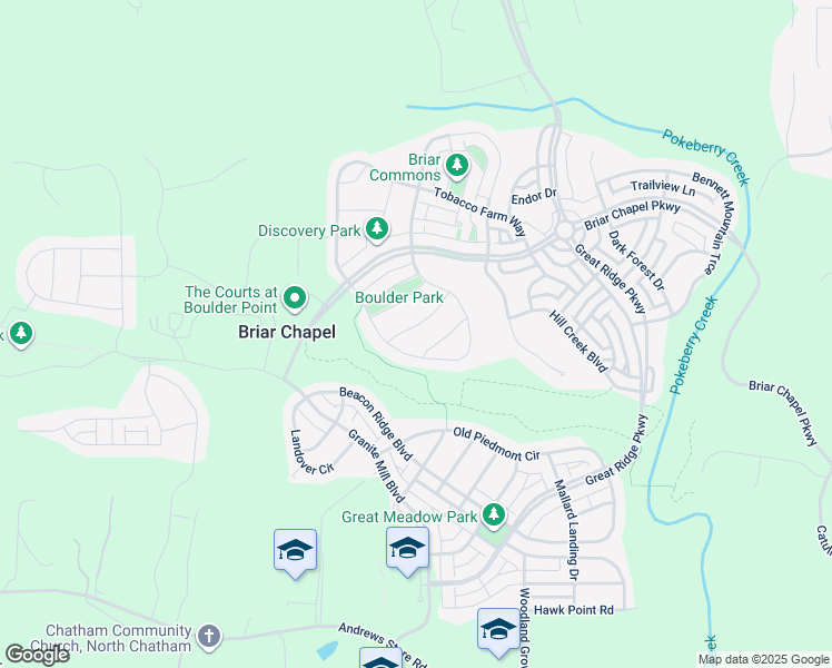 map of restaurants, bars, coffee shops, grocery stores, and more near 115 Heatherwood Drive in Chapel Hill