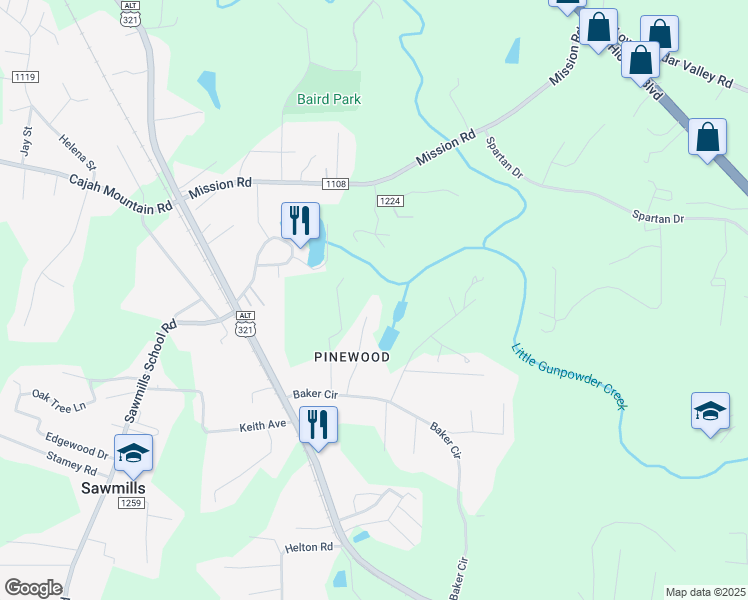 map of restaurants, bars, coffee shops, grocery stores, and more near 4361 Duncan Drive in Granite Falls