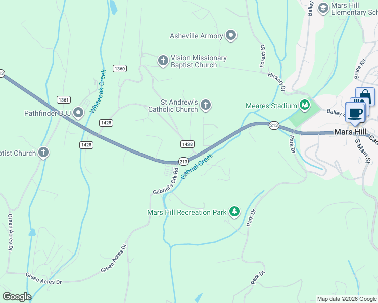 map of restaurants, bars, coffee shops, grocery stores, and more near 47 State Road 1428 in Mars Hill