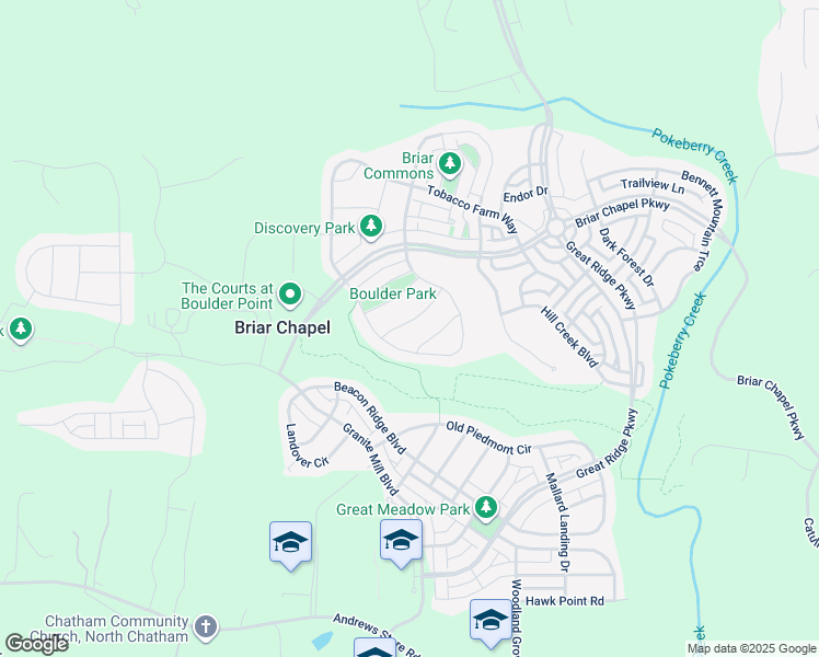 map of restaurants, bars, coffee shops, grocery stores, and more near 115 Heatherwood Drive in Chapel Hill