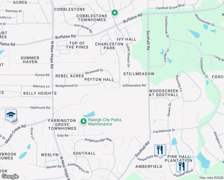 map of restaurants, bars, coffee shops, grocery stores, and more near 4612 Youngsbury Court in Raleigh