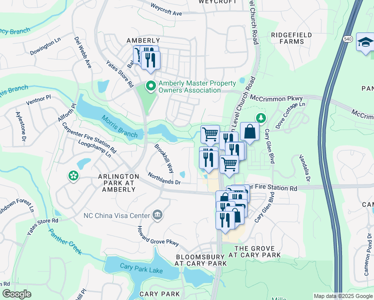 map of restaurants, bars, coffee shops, grocery stores, and more near 4001 Jockey Club Circle in Cary