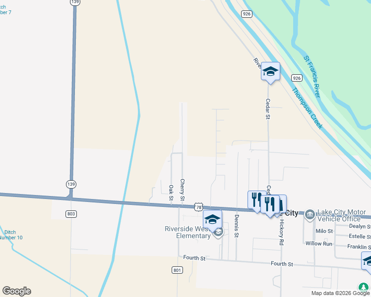 map of restaurants, bars, coffee shops, grocery stores, and more near 208 Cherry Street in Lake City