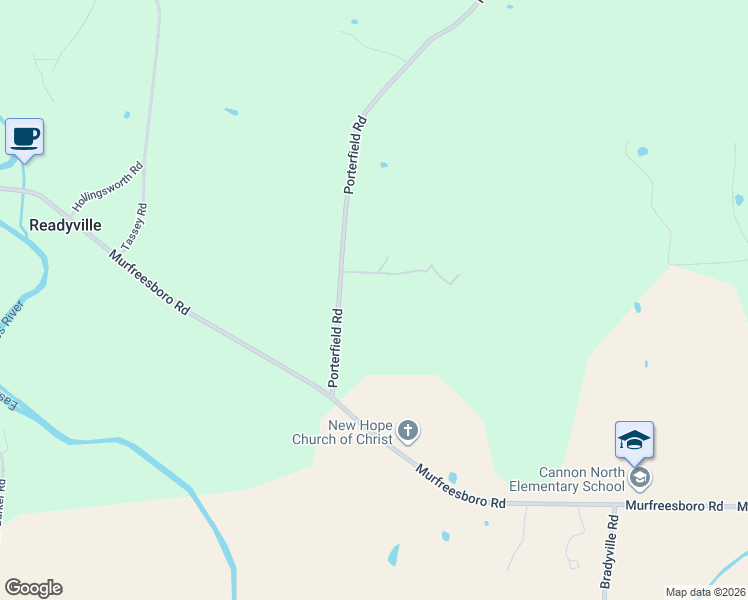 map of restaurants, bars, coffee shops, grocery stores, and more near 155 Porterfield Road in Readyville