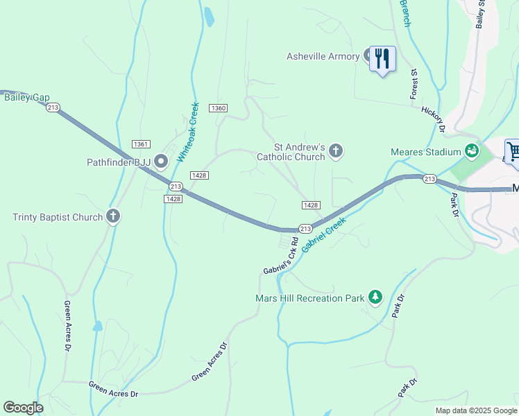 map of restaurants, bars, coffee shops, grocery stores, and more near 145 Leisure Ridge Drive in Mars Hill