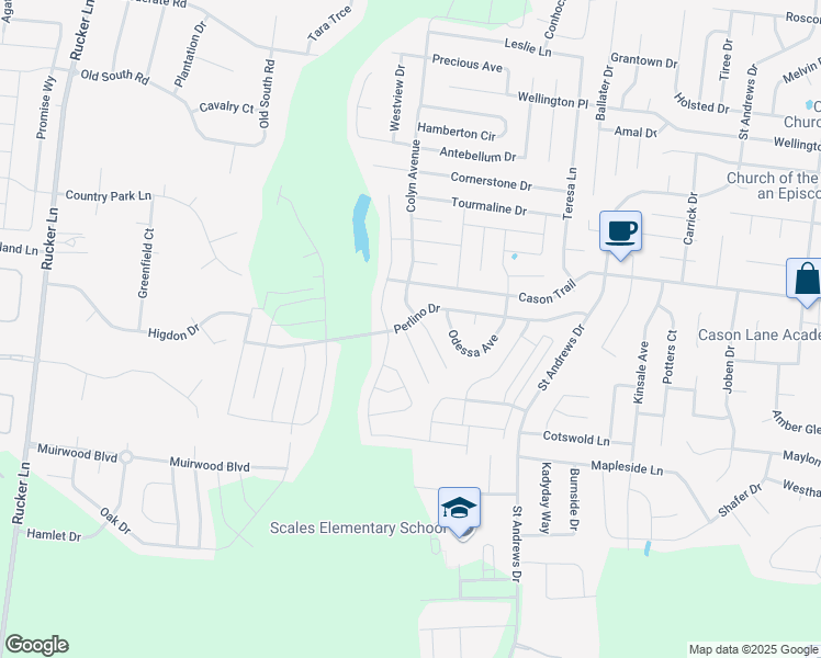 map of restaurants, bars, coffee shops, grocery stores, and more near 3509 Perlino Drive in Murfreesboro