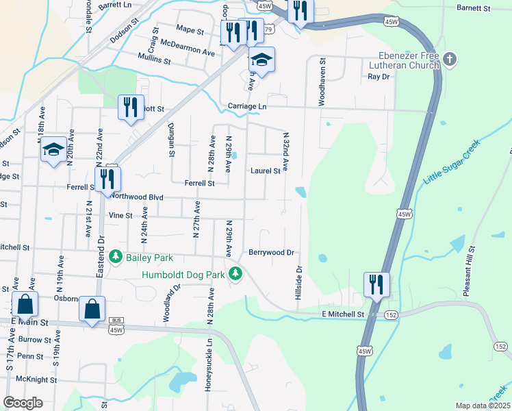 map of restaurants, bars, coffee shops, grocery stores, and more near 3017 Northwood Boulevard in Humboldt