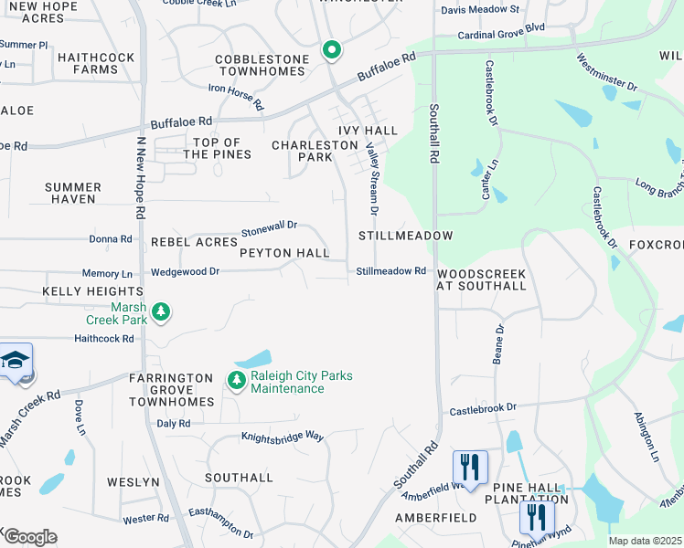 map of restaurants, bars, coffee shops, grocery stores, and more near 3701 Charleston Park Drive in Raleigh