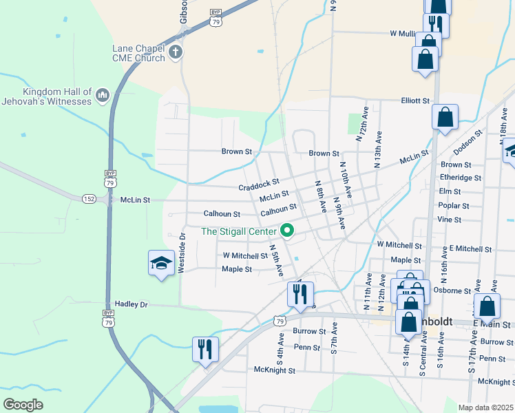 map of restaurants, bars, coffee shops, grocery stores, and more near 517 McLin Street in Humboldt